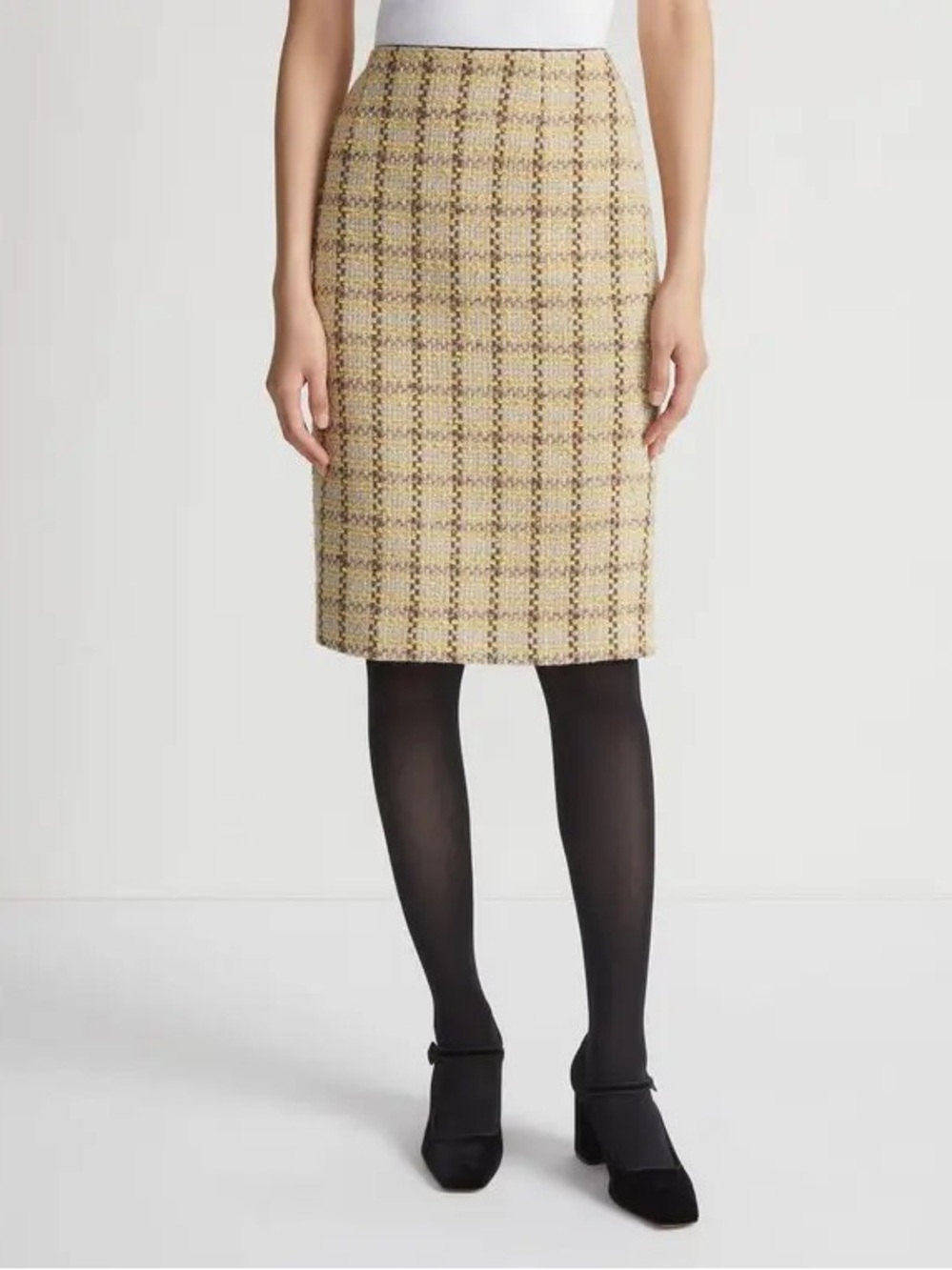 Lafayette 148 New York Yellow Plaid Tweed Pencil Skirt